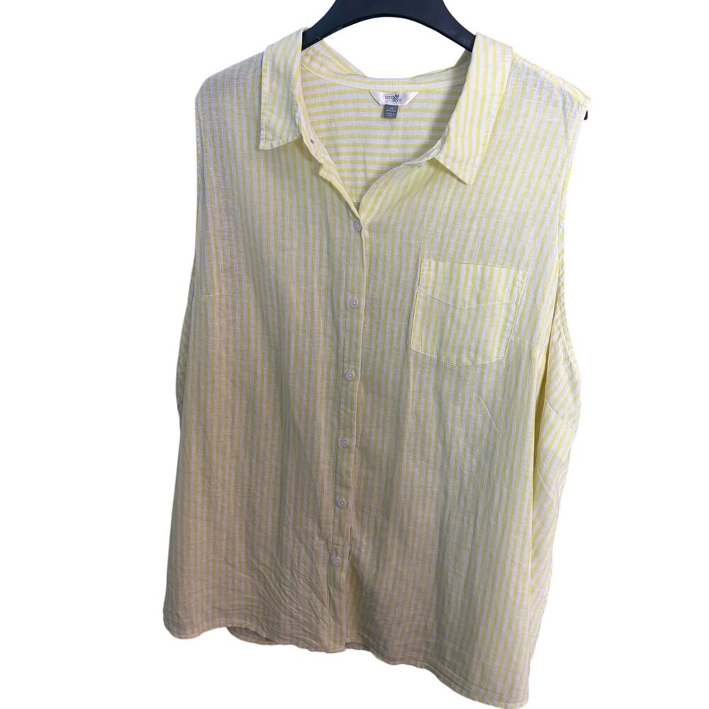 Terra & Sky Plus Size‎ 4X Yellow White Striped Linen Cotton Sleeveless Top